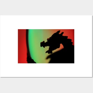 Dragon Silhouette - Red and Green Posters and Art